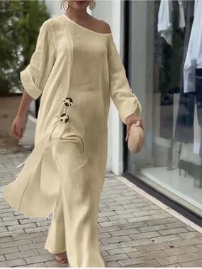 NWT One-Shoulder Lace-Up Maxi 2 piece pant set in Light Beige